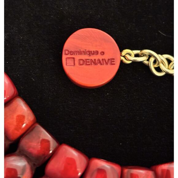 Vintage Dominique Denaive Paris Cranberry Red Resin Choker/Bib NECKLACE - Picture 2 of 8